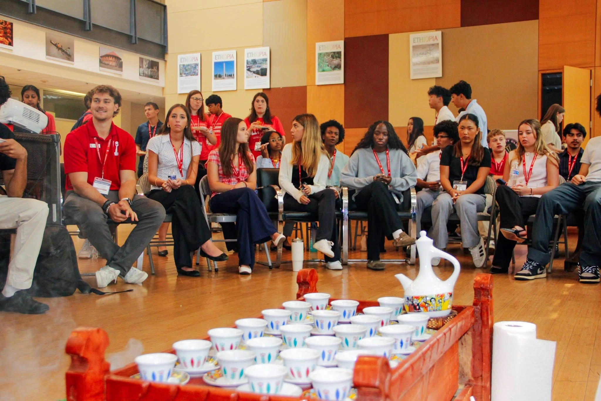 Community gathering during an Ethiopian cultural and coffee event