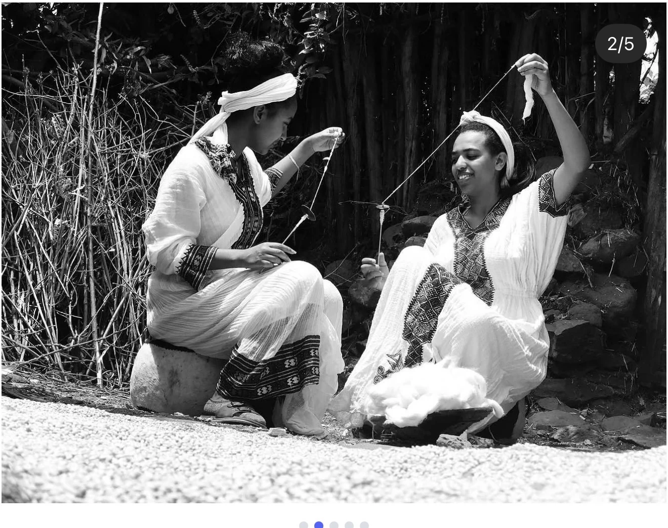 An authentic photograph of an Ethiopian cotton-spinning demonstration